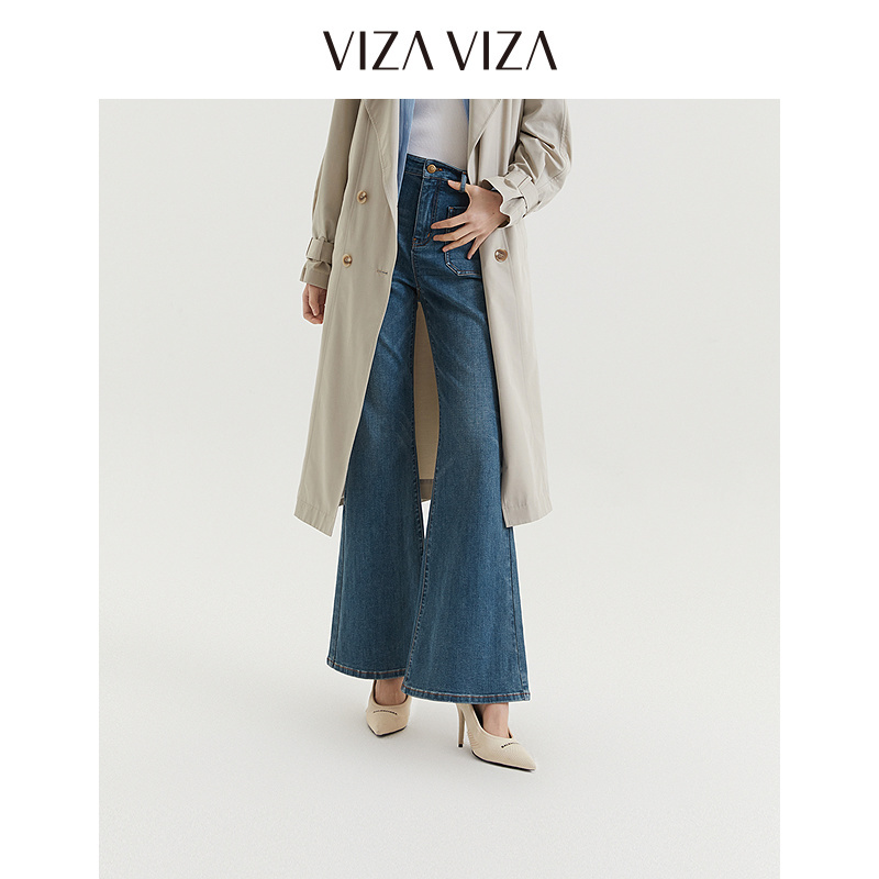 VIZA VIZA 2025年秋季新款通勤显瘦气质微喇裤水洗高腰牛仔裤女
