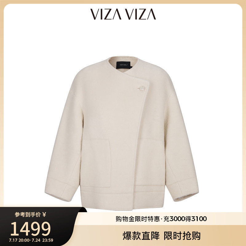 VIZA VIZA 冬季新款通勤羊毛大衣短款毛呢外套女