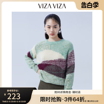 【商场同款】VIZA VIZA 冬季新款通勤气质温柔撞色圆领针织衫