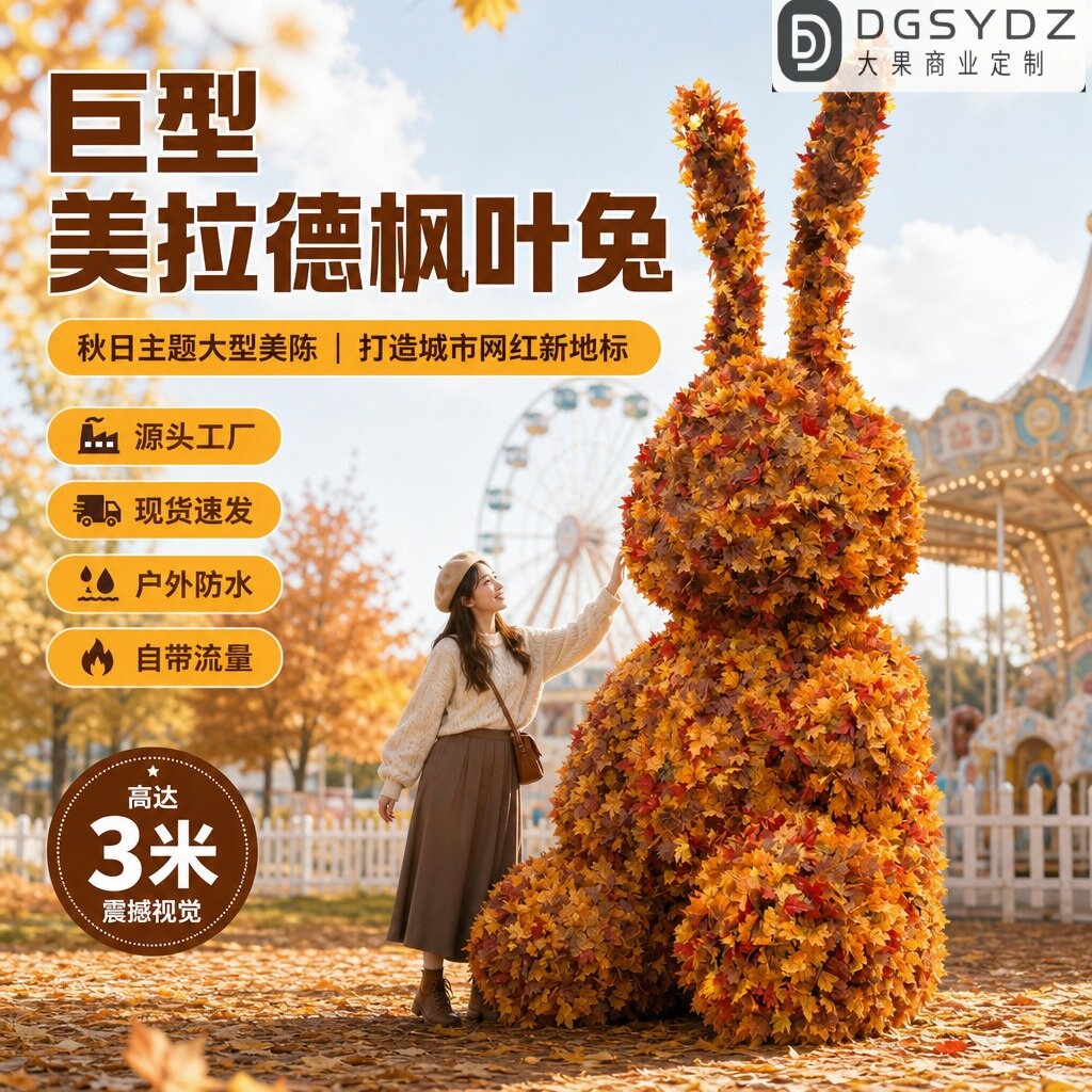 巨型美拉德枫叶兔子秋季大型美陈景观小品/装置艺术