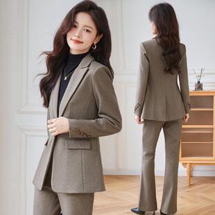 职业套装女秋冬2024新款服小个子通勤气质级感毛呢西装外套