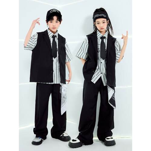 儿童街舞潮服男女童locking机械舞演出服西装套装走秀爵士舞表演