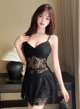 实拍8838小心机镂空蕾丝收腰大摆连衣裙夜店包臀裙蹦迪夜场服