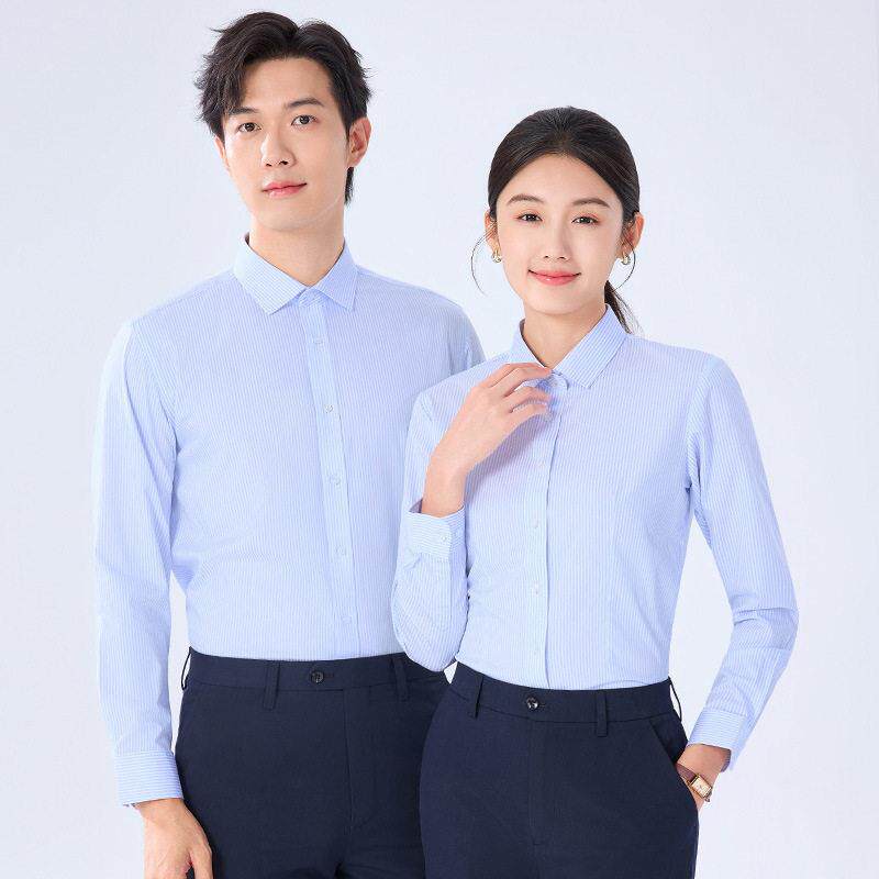 长袖衬衫服女款职业装衬衣兰精莫尔条纹商务正装酒店制服