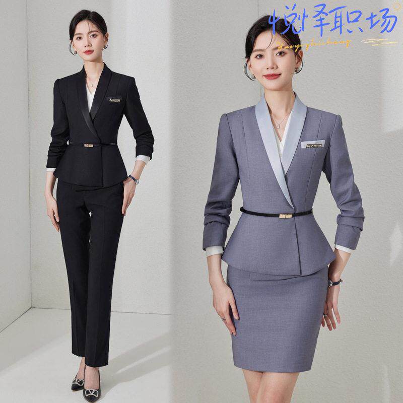 灰色西装外套女空姐制服职业套装2024新款春秋酒店前台接待装
