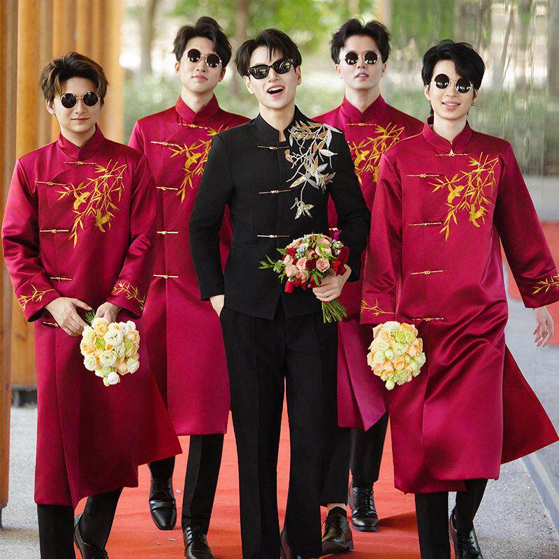 伴郎服中式兄弟装礼服搞笑中国风结婚唐装大褂旗袍伴郎服兄弟团