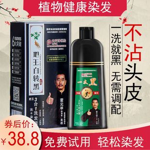 地王一支黑三合一洗发露洗染一体染发植物黑色剂自然黑白转黑染发