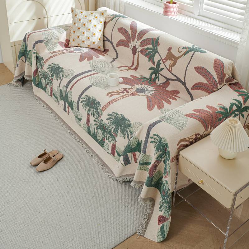 雪尼尔沙发垫四季通用盖布轻奢高级感沙发坐垫盖巾田园花卉多彩色