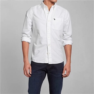 春秋新款af小鹿刺绣牛津纺长袖衬衫男装商务休闲衬衣欧美纯棉上衣