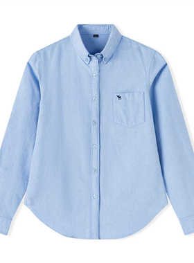 AF女装小鹿气质纯色百搭牛津纺长袖衬衫春秋新款纯棉修身显瘦收腰