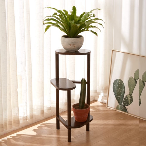 进口全实木榉木客厅绿植花盆架