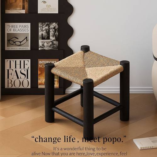 实木放藤编小矮凳简约靠背小椅子