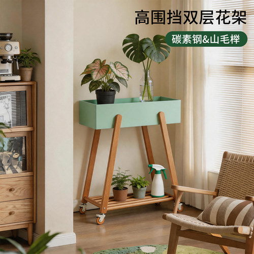 实木花架客厅可移动花盆置物架