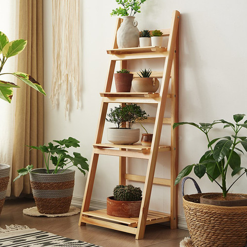实木落地绿植室内阳台梯形花盆架