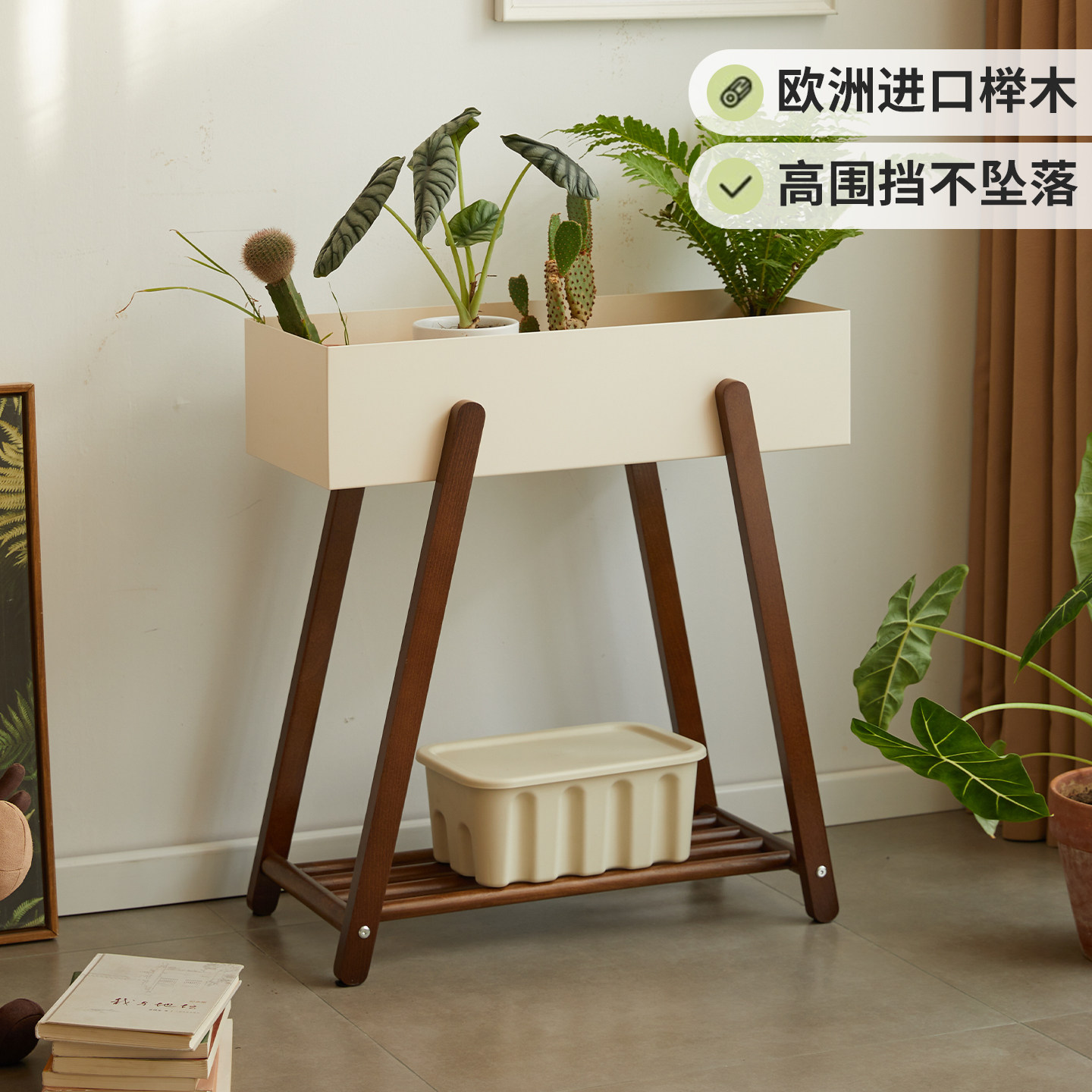 实木花架多层中古风落地阳台摆放架日式客厅可移动绿植盆栽收纳架