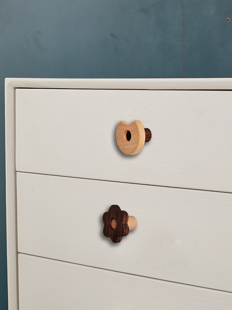 免打孔抽屉实木柜门可爱风拉手