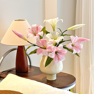 百合花仿真花高级感逼真假花干花花束客厅摆设餐桌花高档花艺摆件