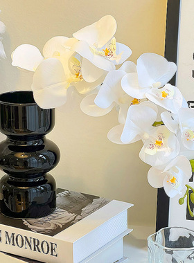 网红黑色玻璃花瓶仿真花假花摆设客厅餐桌玄关电视柜装饰花艺摆件