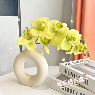 手感蝴蝶兰假花仿真花摆设高端轻奢餐桌梳妆台电视柜装 饰花艺摆件