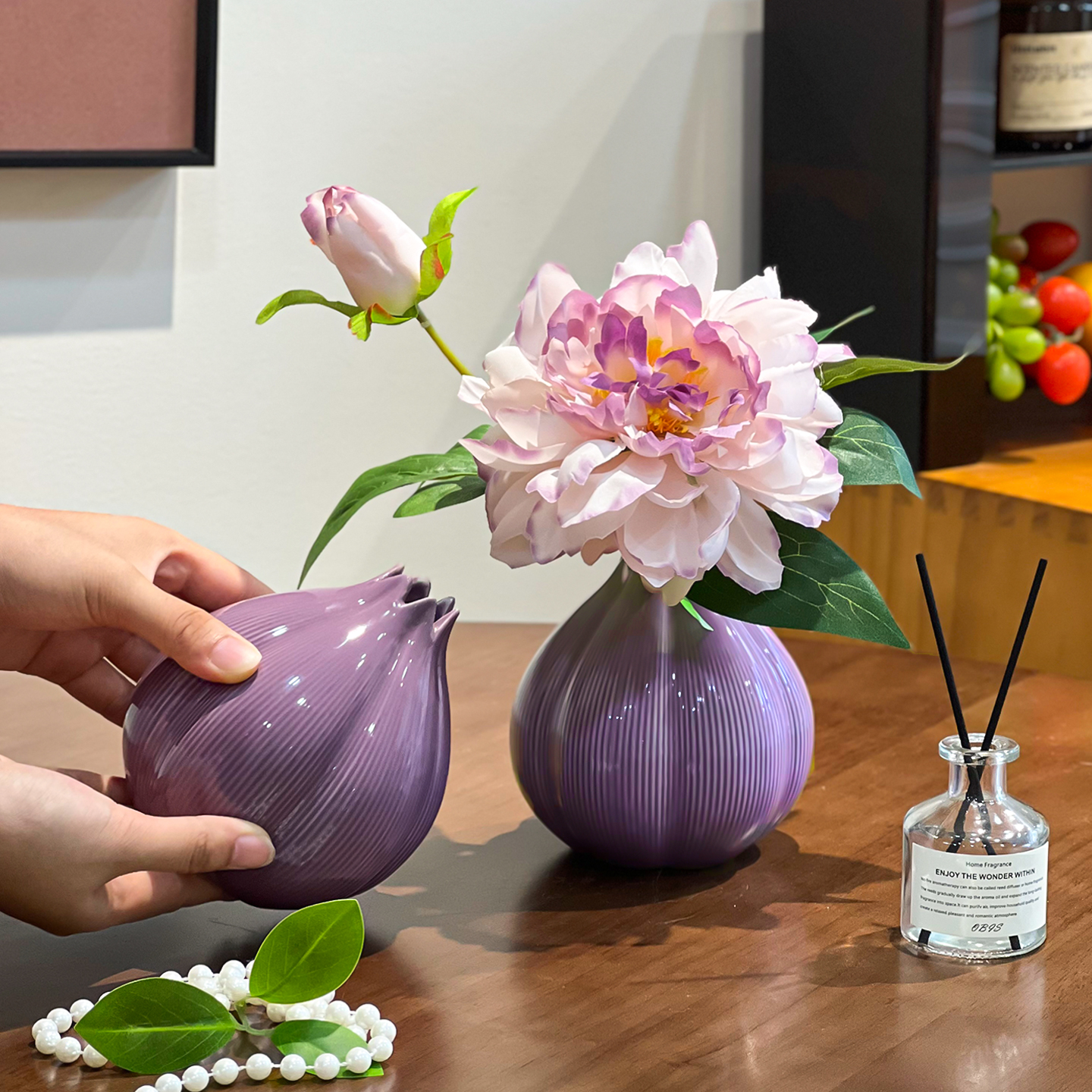 小摆件紫牡丹仿真花假花摆设电视柜餐桌装饰品花卉花艺摆件仿生花