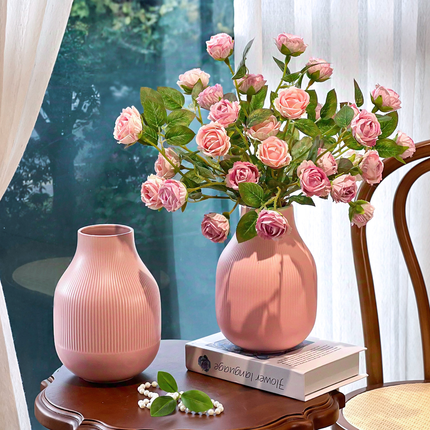 ins装饰品现代简约粉色陶瓷花瓶圆柱形大肚客厅装饰台面花器,家居饰品,花瓶,淘宝优惠券,粉丝福利购,淘宝优惠卷