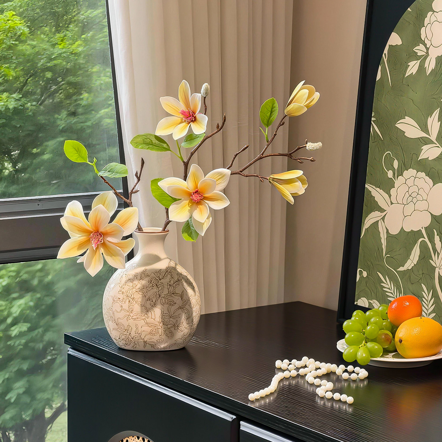 桌面仿真花玉兰花摆件客厅假花插花家居玄关装饰餐桌摆花摆放花艺