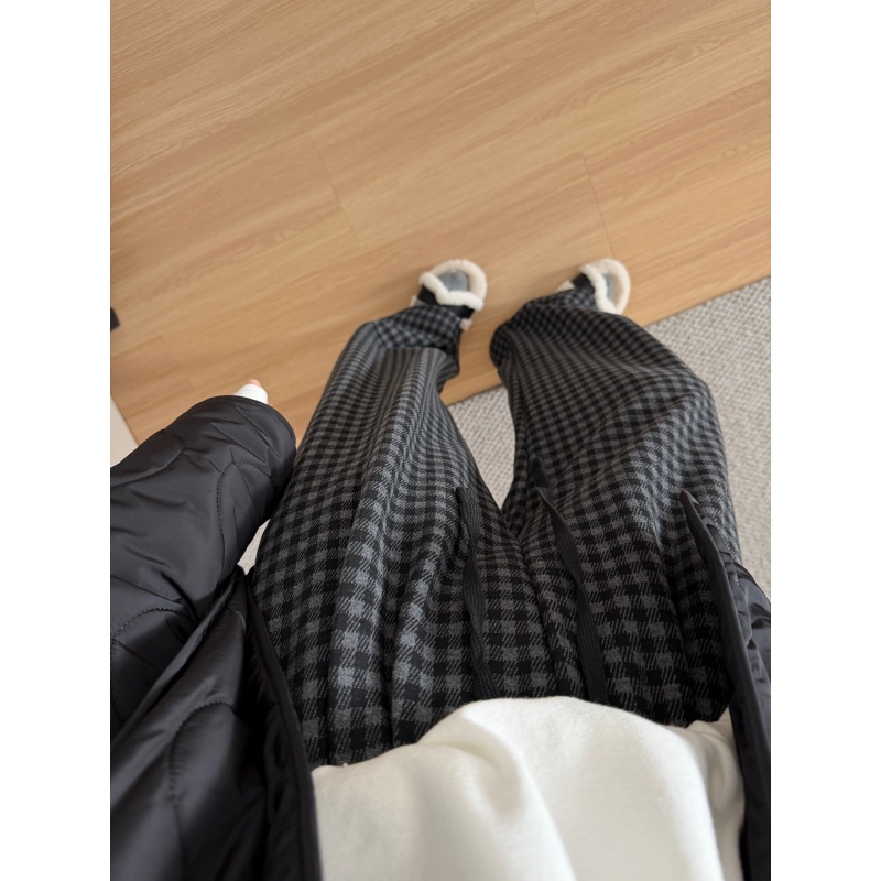 JMHHLL英伦复古格子加绒直筒裤