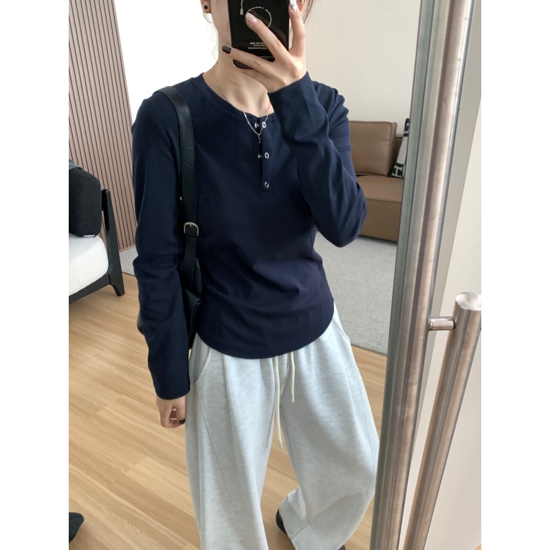 JMHHLL三粒扣长袖T恤打底衫