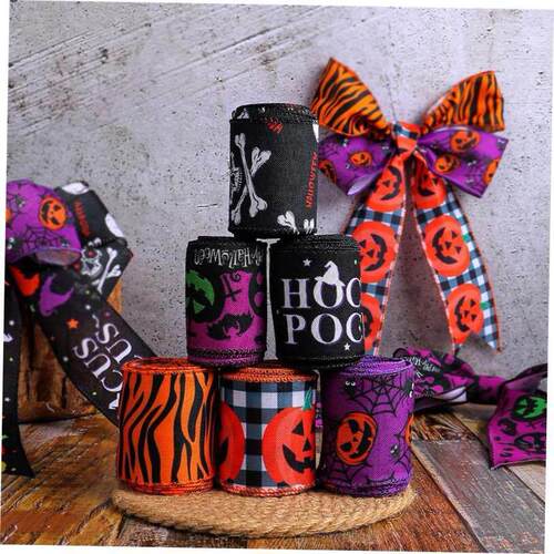 Halloween Ribbon Checkered pumpkin ribbon Color Bar万圣丝带