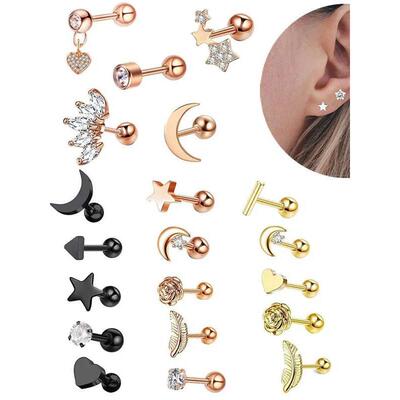 5PCS Star Tragus Stud Earring Set Heart Small Stud Set Lobe