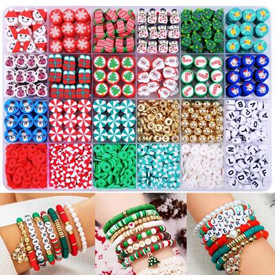 300Pcs Christmas Themed Clay Beads Charms for DIY Jewelry Ma