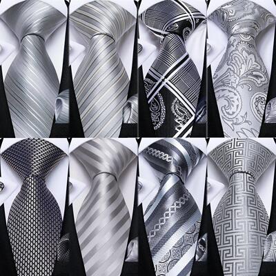 Gray Striped Paisley Silk Ties For Men Wedding Accessories M