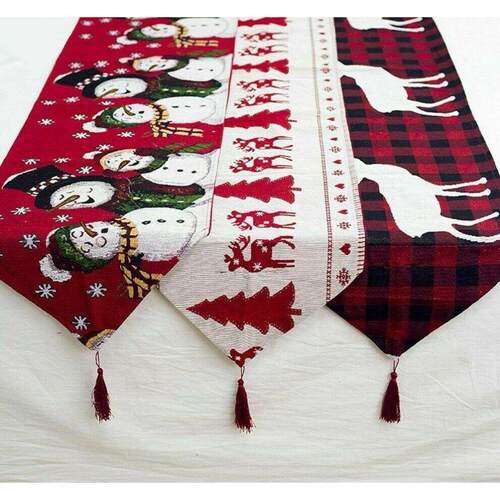 Christmas Table Runner Flag Xmas Decoration Embroidered