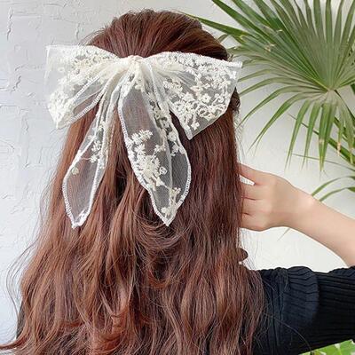 White Bow Hair Bow Hairpin Clamps For Women Super Fairy lace