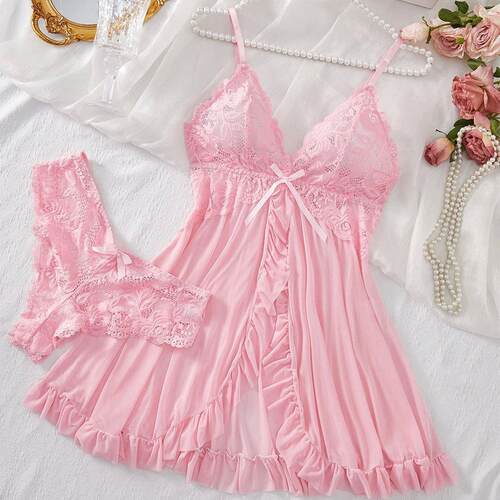 Sexy Lingerie Set Women Erotic Bra Nightdress Sexy Lace Slee