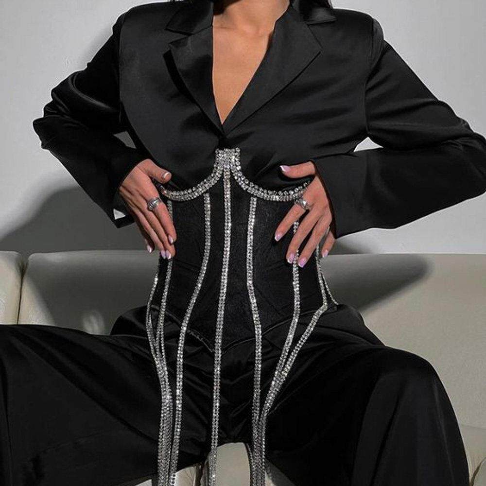 Long Tassel Crystal Chest Bracket Harness Chain Bra Decor Rh