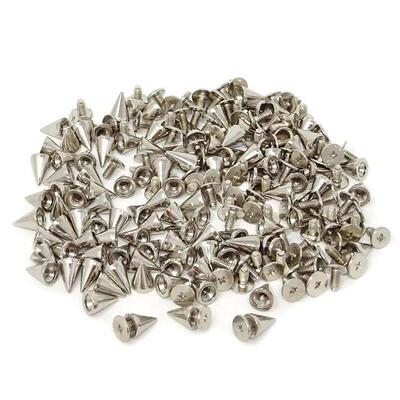 100 Pairs Silver Punk Style Bullet Cone Spikes Rivets with S