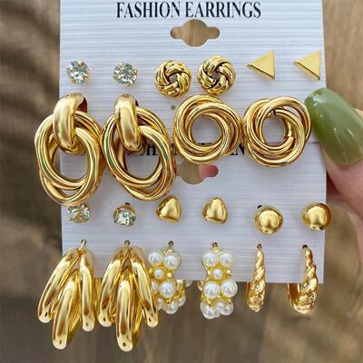 Earring Set 6 pairs earrings women 镶嵌水钻圆圈耳环套装6对装
