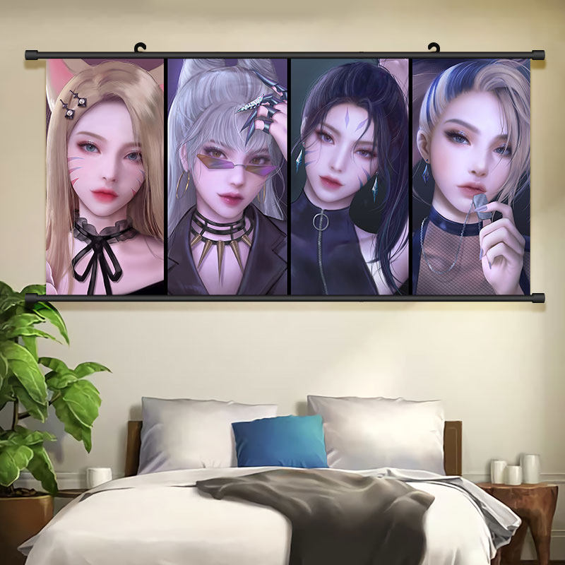 lol游戏kda女团挂画阿狸伊芙琳卡莎阿卡丽英雄联盟海报壁纸装饰画