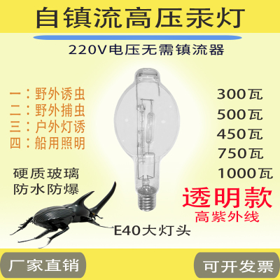 灯诱自镇流汞抓捕虫蟋蟀蝈蝈知了紫外线白光灯泡E40防水防爆诱虫