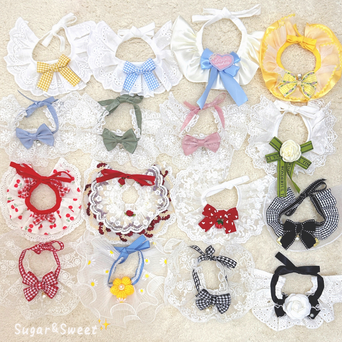 猫咪可爱围脖蕾丝口水巾宠物狗狗围兜猫领结小香风幼犬布偶金渐层