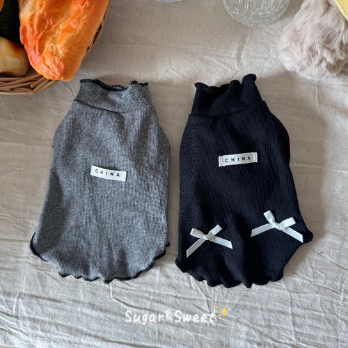 猫咪衣服狗狗背心早秋长袖韩系简约花边打底衫宠物小型犬泰迪布偶