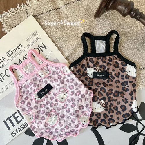 宠物猫咪衣服春夏新款辣妹风吊带豹纹背心冰丝凉感面料小狗狗衣服
