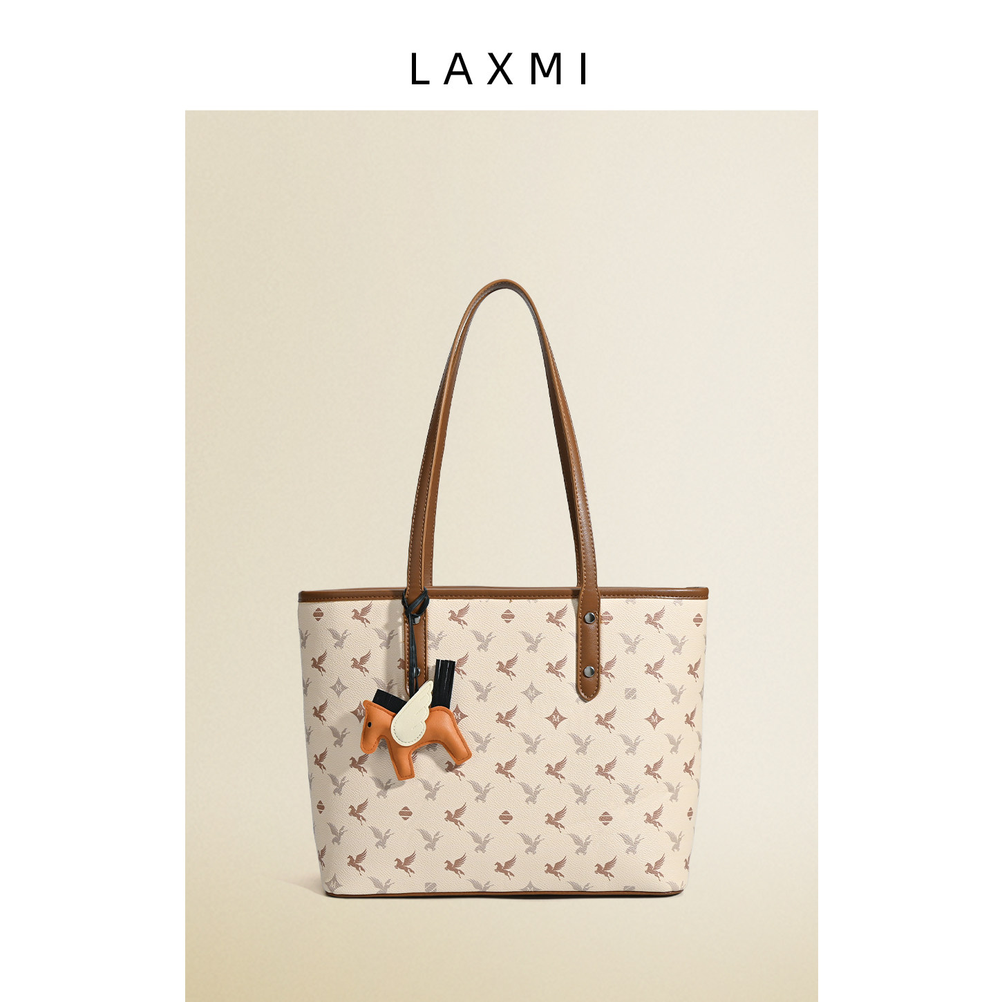 LAXMI原创飞马印花托特包新款女大容量通勤腋下包百搭单肩手提包,箱包皮具/热销女包/男包,通用款女包,淘宝优惠券,粉丝福利购,淘宝优惠卷