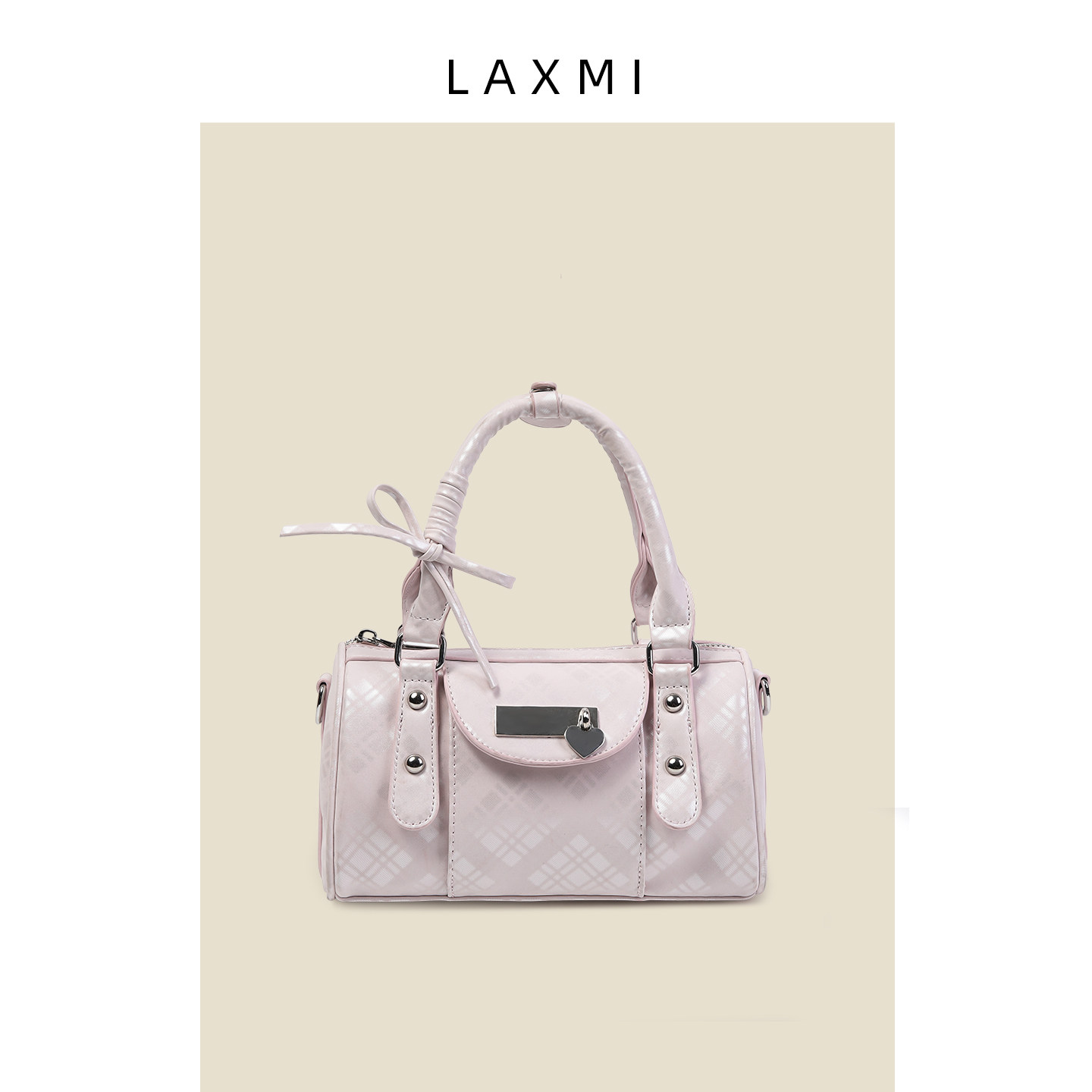 LAXMI蝴蝶结保龄球腋下包浅粉图片