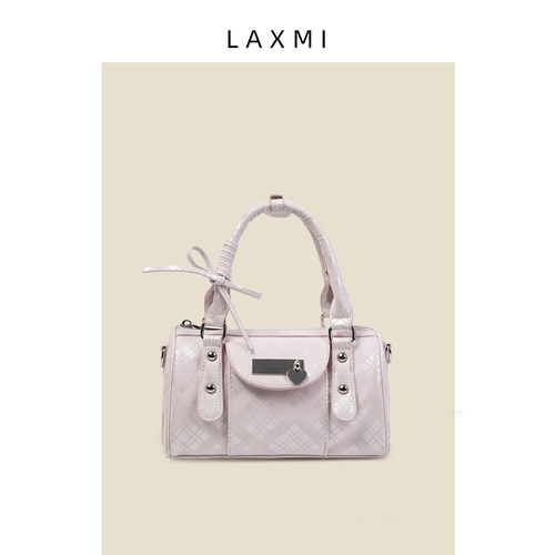 LAXMI蝴蝶结保龄球腋下包浅粉