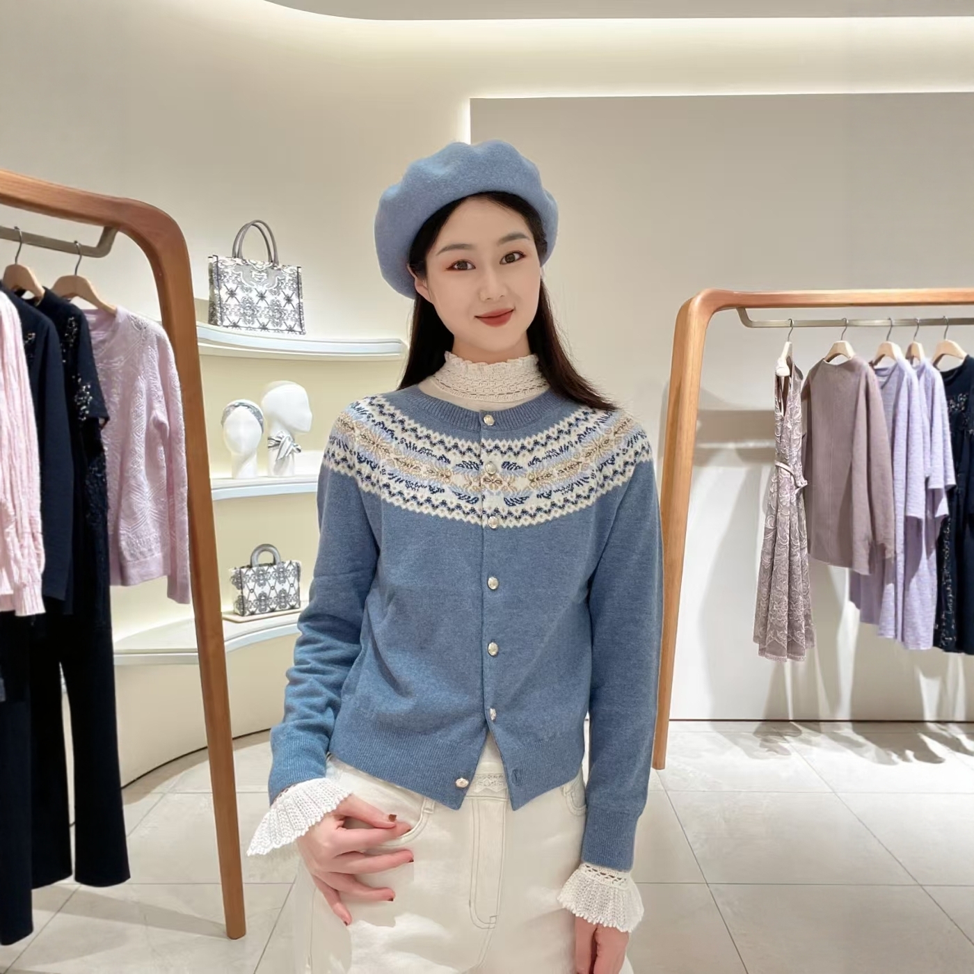 vgrass维格娜丝针织长袖圆领开衫