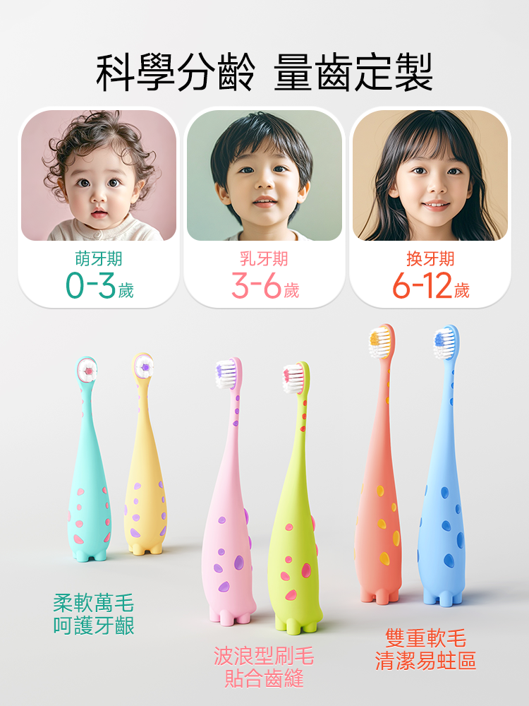 【香港专供】恐龙医生儿童牙刷软毛0-3-6岁及6岁+宝宝专用乳牙刷