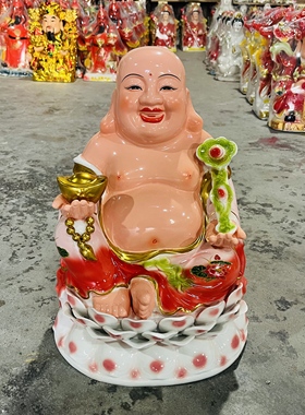 陶瓷弥勒佛像家用招财保平安摆件店铺公司供奉佛像笑佛大肚弥勒佛