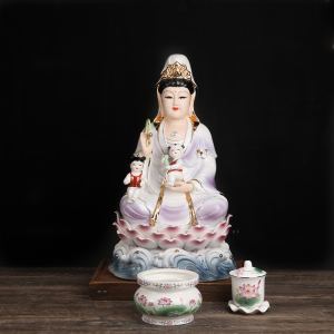 陶瓷送子观音娘娘佛像供奉家用神像坐莲大观世音菩萨像摆件